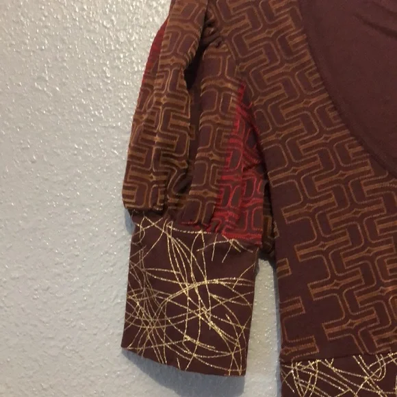 Custo Repainted dress Women's Size 2 short sleeve red brown gold 100% cotton EUC - Picture 6 of 13